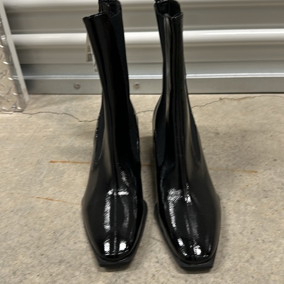BNWT Zara black patent block heel pull on boots Sz 41 - Picture 2 of 6